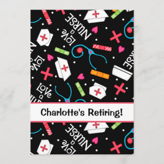 Nurse Retirement Party Celebration Black White Invitation