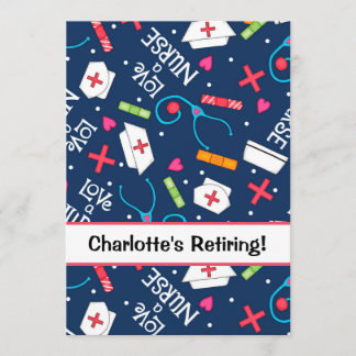 Nurse Retirement Party Celebration Navy Blue White Invitation