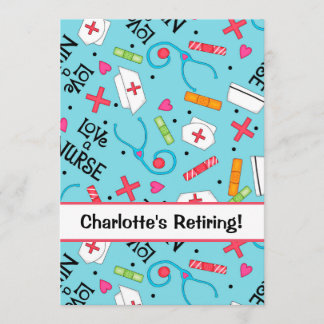 Nurse Retirement Party Celebration Turquoise Blue Invitation