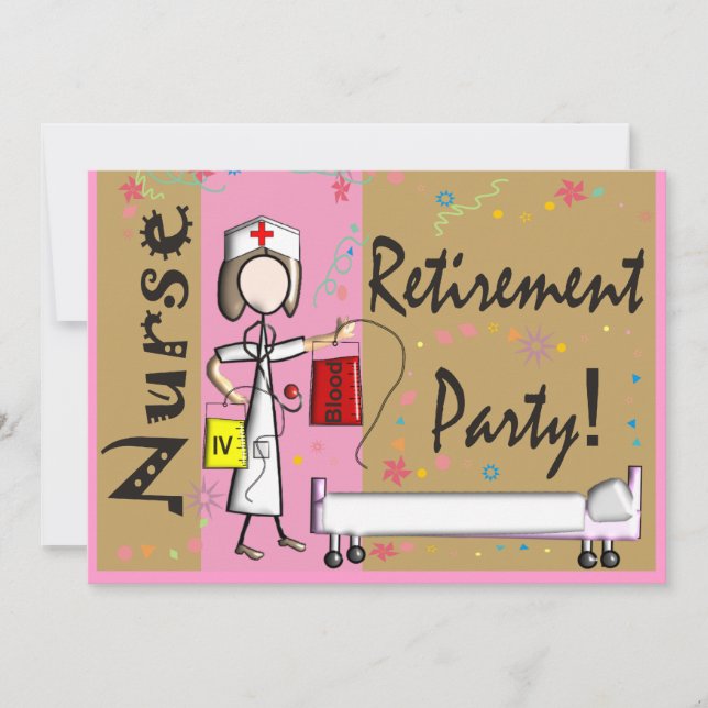 Nurse Retirement Party Invitations Pink Brown (Front)