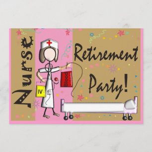 Nurse Retirement Party Invitations Pink Brown