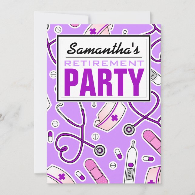 Nurse Retirement Party Purple Invitation (Front)