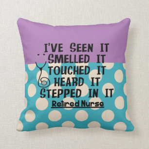 Nurse Retirement Pillow Teal Lavender Polka Dots