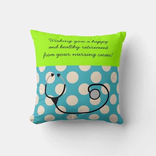 Nurse Retirement Pillow Teal Polka Dots (Front)