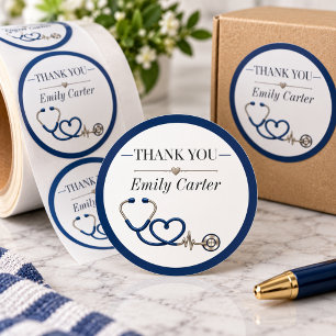 Nurse Retirement Thank You Navy Blue Heart Classic Round Sticker