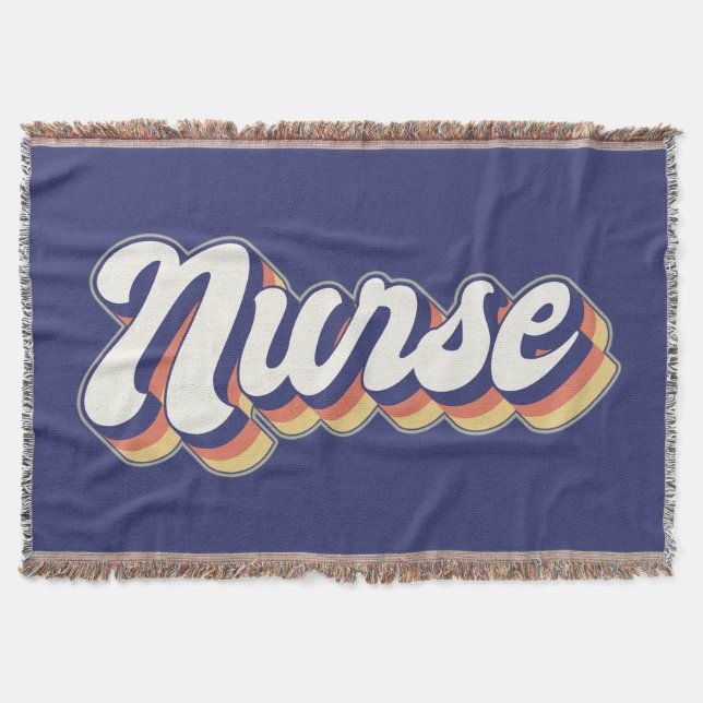 Nurse Retro Blue Throw Blanket  (Front)