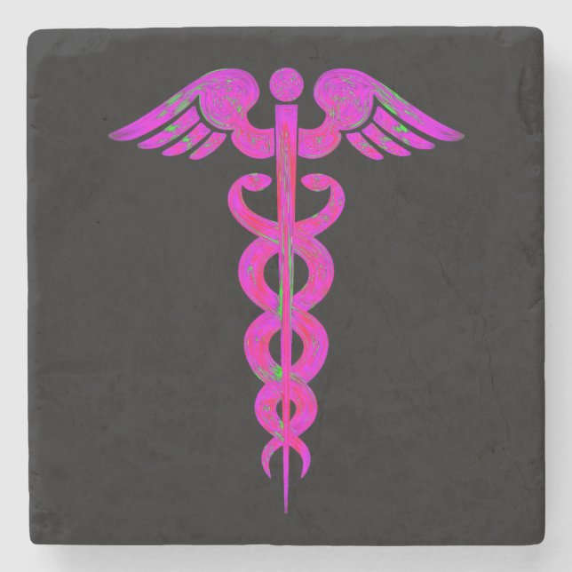 Nurse RN Black Pink Medical Caduceus Coaster (Front)