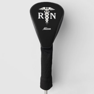 Nurse RN Black White Medical Caduceus Personalised Golf Head Cover