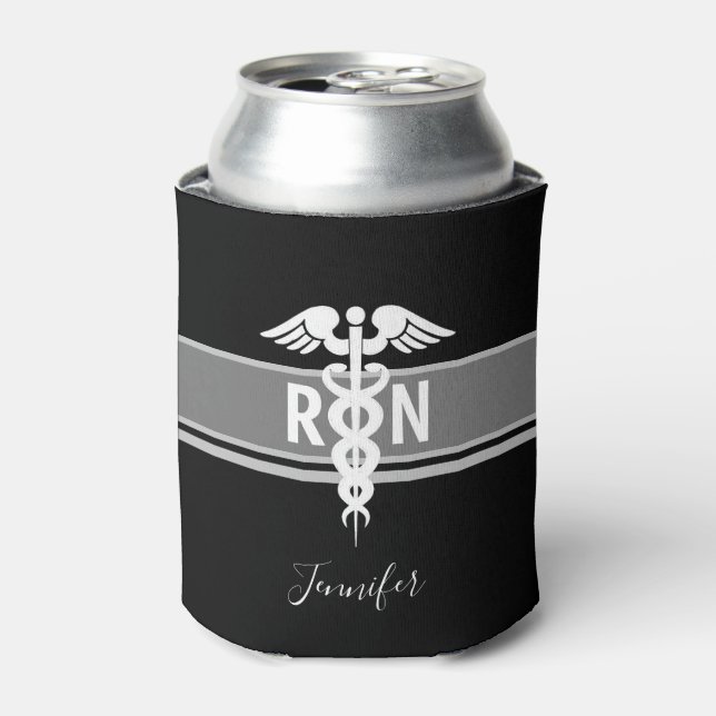 Nurse RN Black White Script Personalised Can Cooler (Can Front)