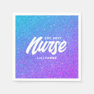 Nurse RN Blue Purple Glitter Graduation Party Napkin