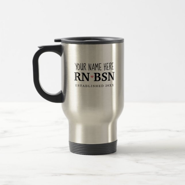 Nurse RN BSN Simple Cute Personalised Travel Mug (Left)