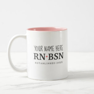 Nurse RN BSN Simple Cute Personalised Two-Tone Coffee Mug