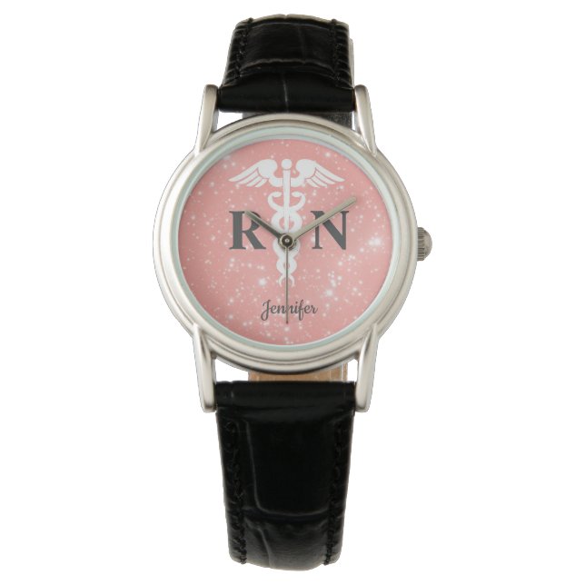 Nurse RN Caduceus Medical Pink Personalised Watch (Front)