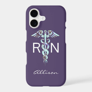 Nurse RN Caduceus Purple Blue Personalised