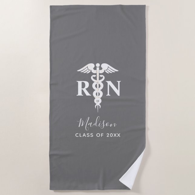 Nurse RN Graduation Medical Caduceus Personalised Beach Towel (Front)