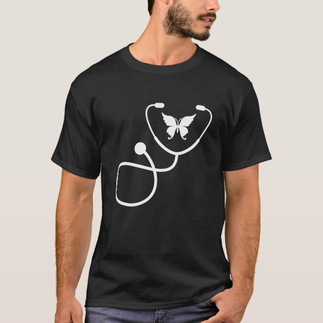 Nurse RN LPN Doctor Stethoscope with a Butterfly T-Shirt (Front)