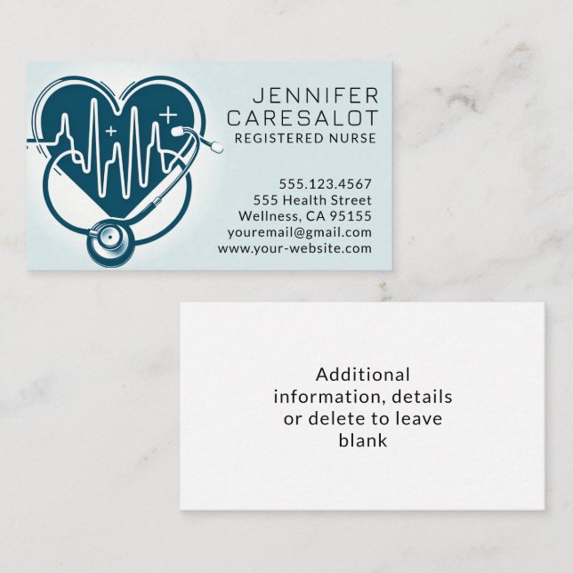 Nurse RN, LVN, LPN, Caretaker Business Card (Front/Back)