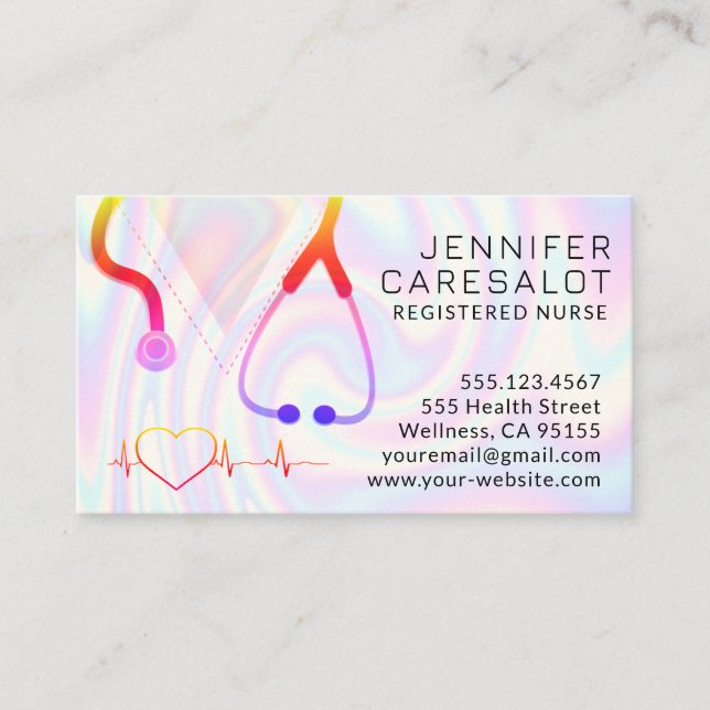 Nurse RN, LVN, LPN, Caretaker Rainbow Business Card (Front)