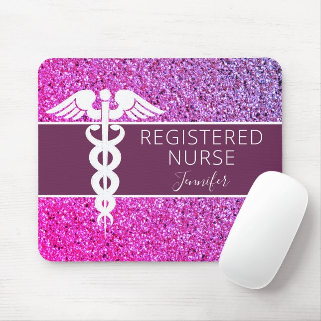 Nurse RN Medical Purple Glitter Personalised Mouse Pad (With Mouse)