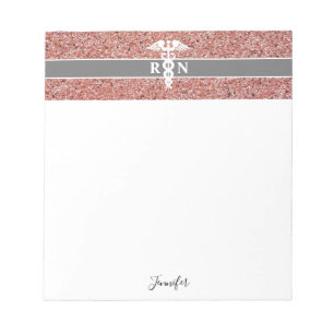 Nurse RN Pink Rose Gold Glitter Personalised Notepad