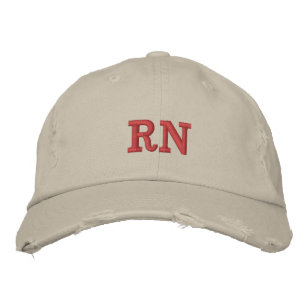 Nurse RN Tan Red Embroidered Distressed Cap