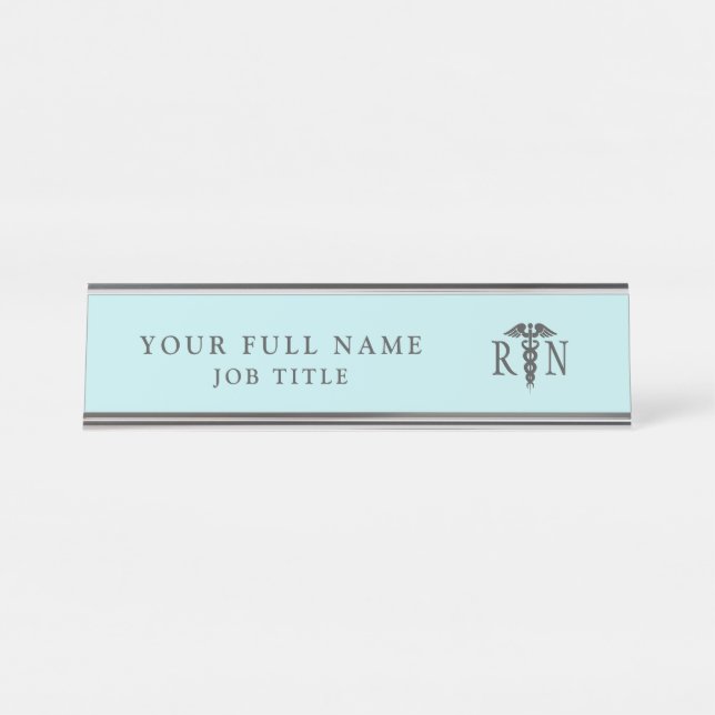Nurse RN Teal Blue Medical Caduceus Desk Name Plate (Front)