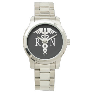 Nurse RN White Caduceus Women's Silver Watch
