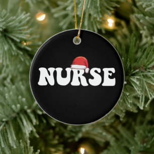 Nurse Santa Hat Christmas Nursing Ceramic Ornament