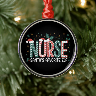 Nurse Santa's Favourite Elf Christmas Inspirationa Metal Ornament