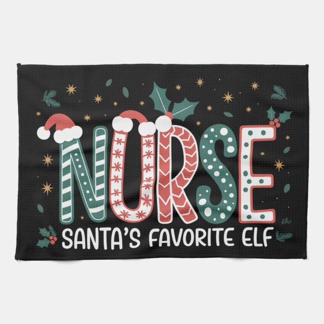 Nurse Santa's Favourite Elf Christmas Inspirationa Tea Towel (Horizontal)