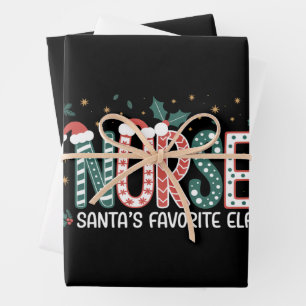 Nurse Santa's Favourite Elf Christmas Inspirationa Wrapping Paper Sheet