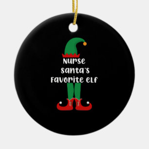 Nurse Santa's Favourite Elf Funny Nurse Christmas Ceramic Ornament