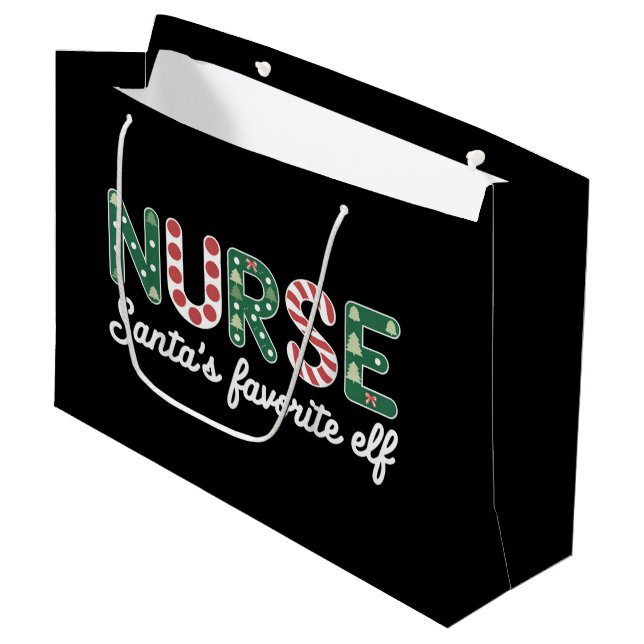 Nurse Santa's Favourite Elf Life Nurse Day Gifts  Large Gift Bag (Front Angled)