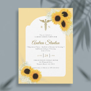 Nurse School Graduation Caduceum Sunflowers Frame Invitation