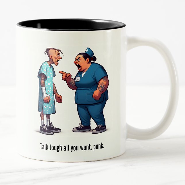 Nurse Schooling the Tough Gang Member Patient Two-Tone Coffee Mug (Creator Uploaded)