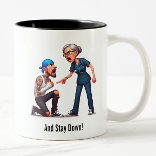 Nurse Schooling the Tough Gang Member Patient Two-Tone Coffee Mug