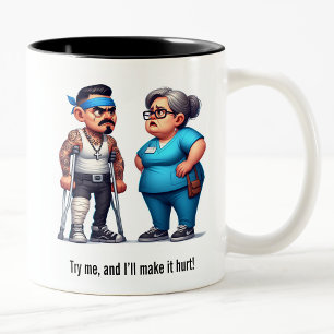 Nurse Schooling the Tough Gang Member Patient Two-Tone Coffee Mug