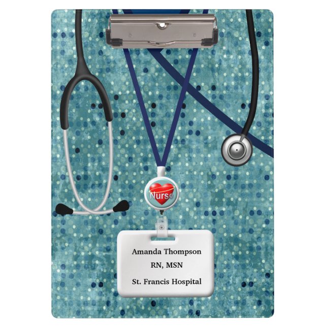 Nurse Scrubs In Teal Pattern Clipboard (Front)