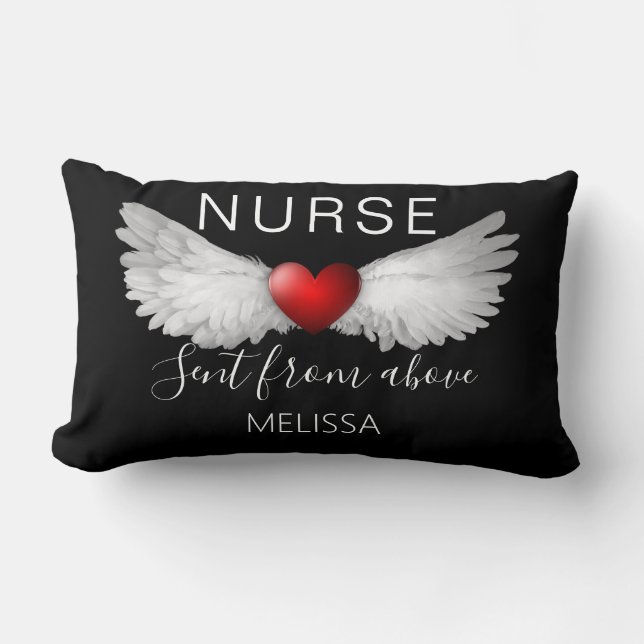 Nurse Sent From Above Angel Wings Heart Name Lumbar Cushion (Front)