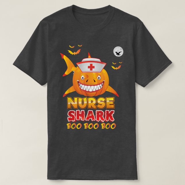 Nurse Shark Boo Pumpkin Halloween Witch Horor Cree T-Shirt (Design Front)