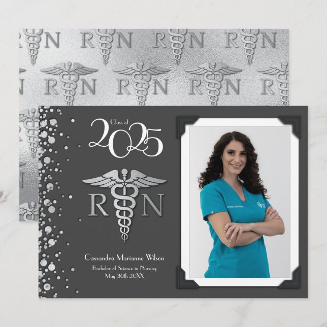 Nurse Silver Graduation Announcement Grey (Front/Back)