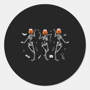 Nurse Skeleton Dancing Halloween Healthcare Crew R Classic Round Sticker