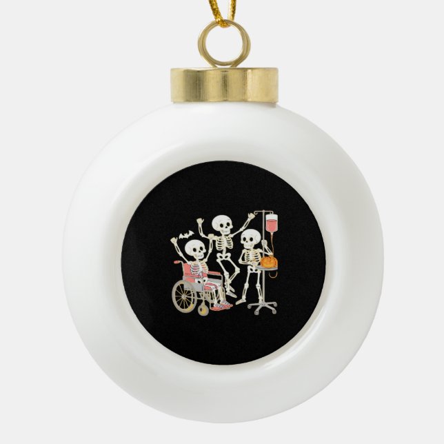 Nurse Skeleton Funny Halloween Healthcare Essentia Ceramic Ball Christmas Ornament (Front)