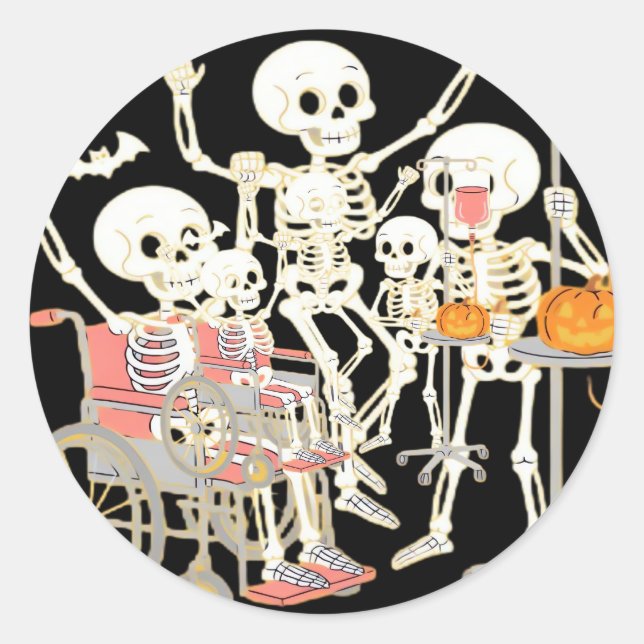 Nurse Skeleton Funny Halloween Healthcare Essentia Classic Round Sticker (Front)