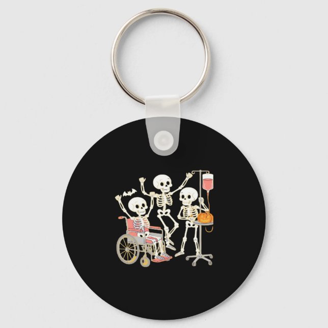 Nurse Skeleton Funny Halloween Healthcare Essentia Key Ring (Front)