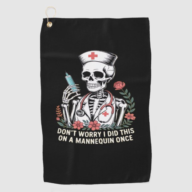 Nurse Skeleton Joke Humour Halloween Essential T-S Golf Towel (Front)