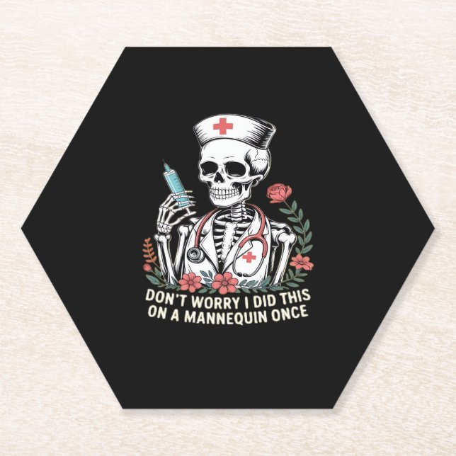 Nurse Skeleton Joke Humour Halloween Essential T-S Paper Coaster (Front)