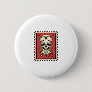 Nurse Skull Funny Retro Stamp_1 6 Cm Round Badge