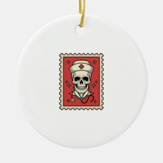 Nurse Skull Funny Retro Stamp_1 Ceramic Ornament