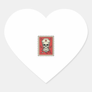 Nurse Skull Funny Retro Stamp_1 Heart Sticker